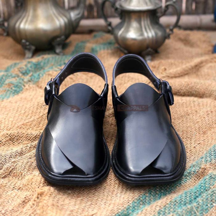 Handmade Classic Black Peshawari Chappal – 09242