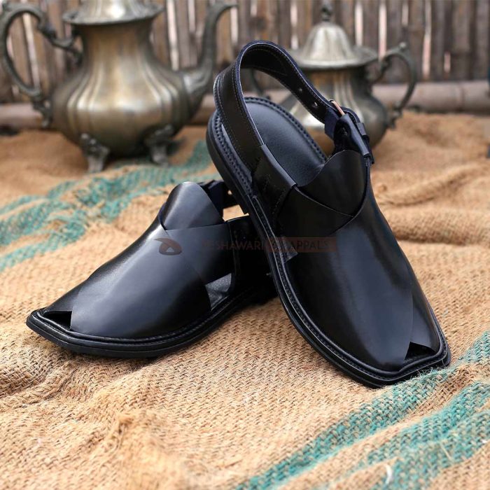 Handmade Classic Black Peshawari Chappal – 09242