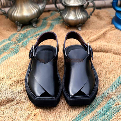 Handmade Black Leather Kaptaan Chappal – 092171