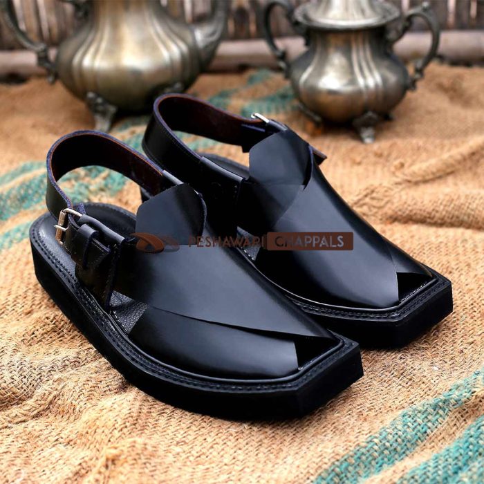 Handmade Black Leather Kaptaan Chappal – 092171