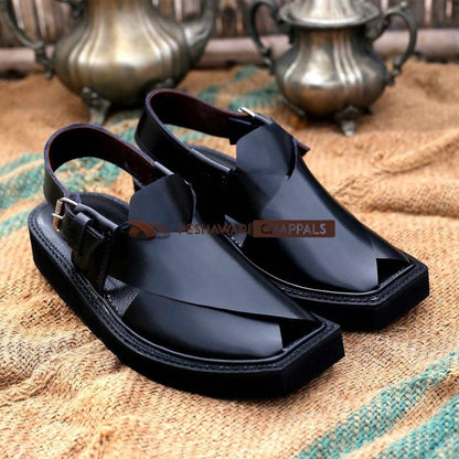 Handmade Black Leather Kaptaan Chappal – 092171