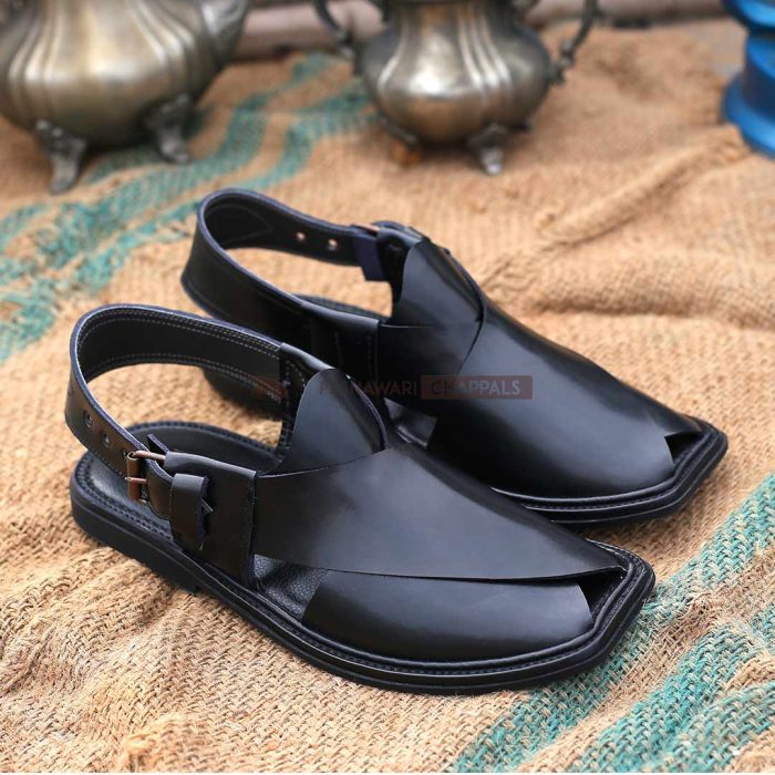 Handmade Classic Black Peshawari Chappal – 09242