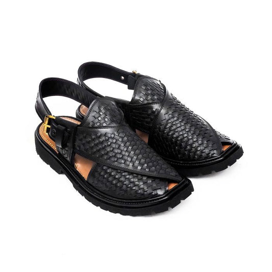 Black Peshawari Chappal with Vibram Sole – 09211