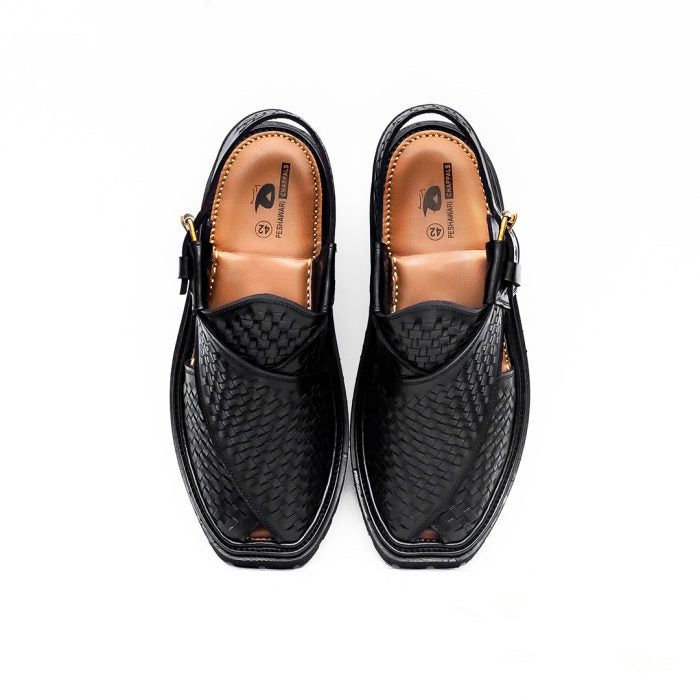 Black Peshawari Chappal with Vibram Sole – 09211