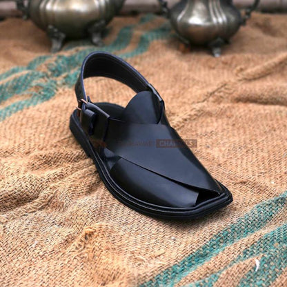 Handmade Classic Black Peshawari Chappal – 09242