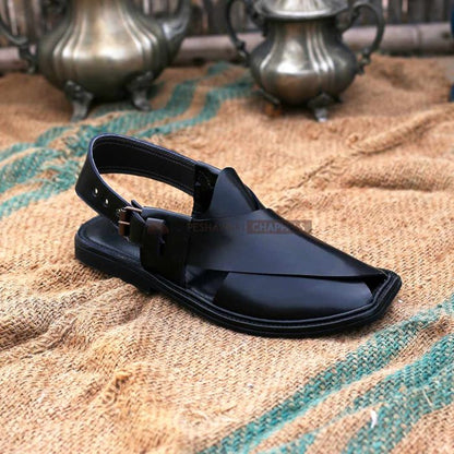 Handmade Classic Black Peshawari Chappal – 09242