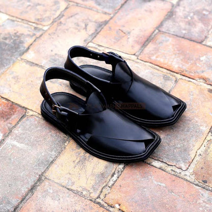 Handmade Classic Black Peshawari Chappal – 09242