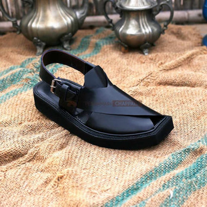 Handmade Black Leather Kaptaan Chappal – 092171