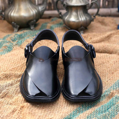 Handmade Classic Black Peshawari Chappal – 09242
