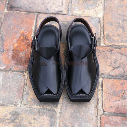 Handmade Black Leather Kaptaan Chappal – 092171