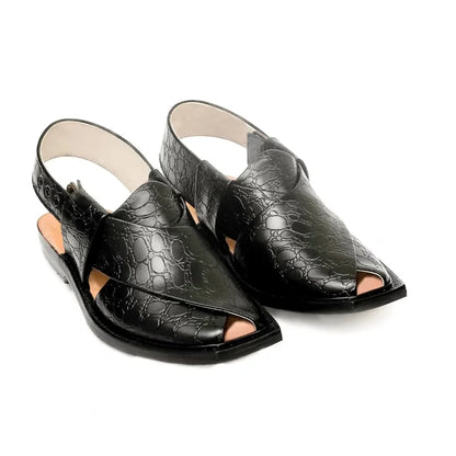 Printed Black Norozi Chappal With Single Sole – 09220