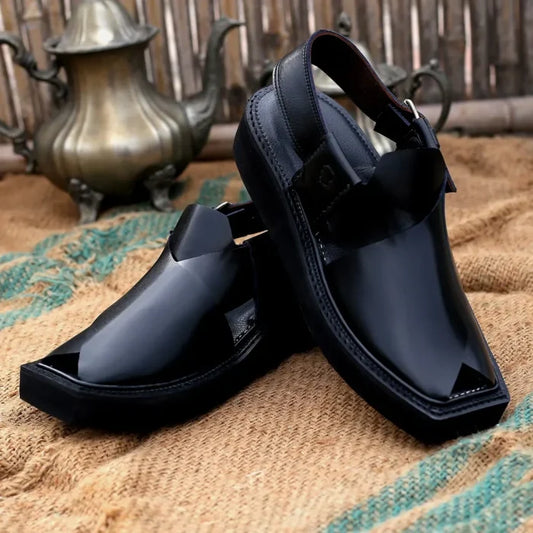 Handmade Black Leather Kaptaan Chappal – 092171