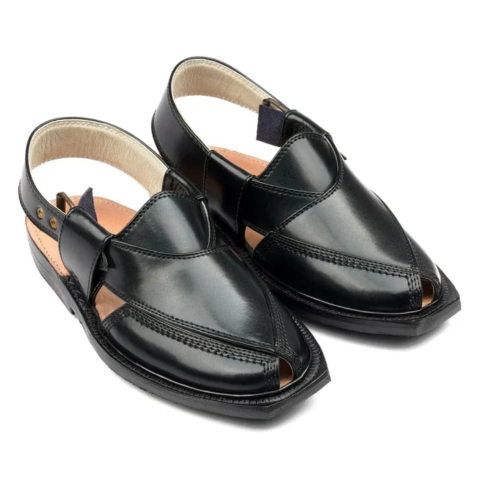 Handmade Black Quetta Norozi Leather Chappal – 09247