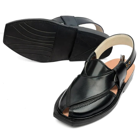 Handmade Black Quetta Norozi Leather Chappal – 09247