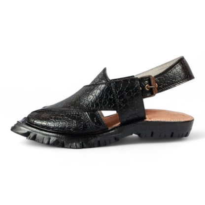 Black Printed Leather Quetta Norozi Shikari Chappal – 092275